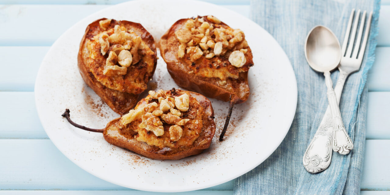 Baked Pears with Ricotta, Walnuts and Balsamic Vinegar