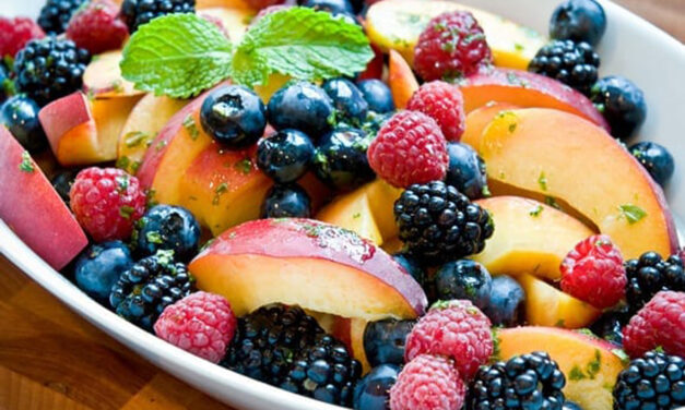 Peaches & Berries with Lemon-Mint Syrup